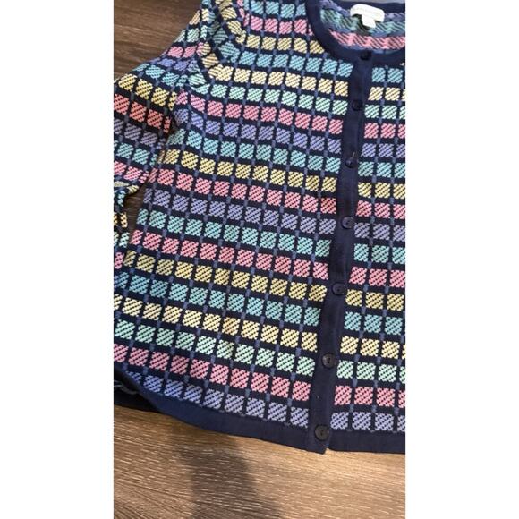 Appleseeds Womens Cardigan Size Large Pastel Print Knit Sweater 100% Cotton 1824 - Picture 2 of 8